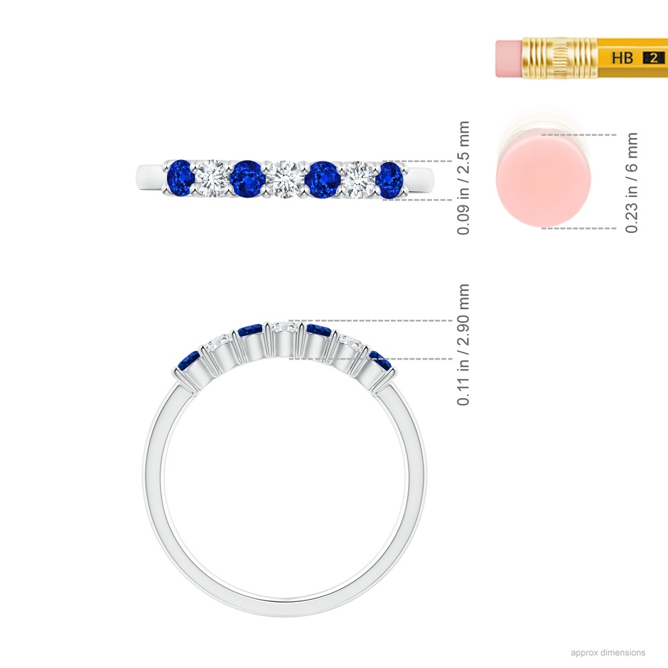 2.5mm AAAA Half Eternity Seven Stone Sapphire and Diamond Wedding Ring in P950 Platinum ruler