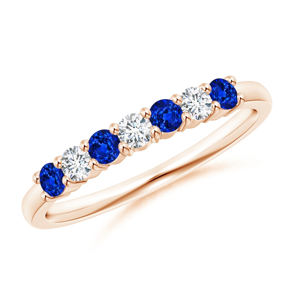 2.5mm AAAA Half Eternity Seven Stone Sapphire and Diamond Wedding Ring in Rose Gold 