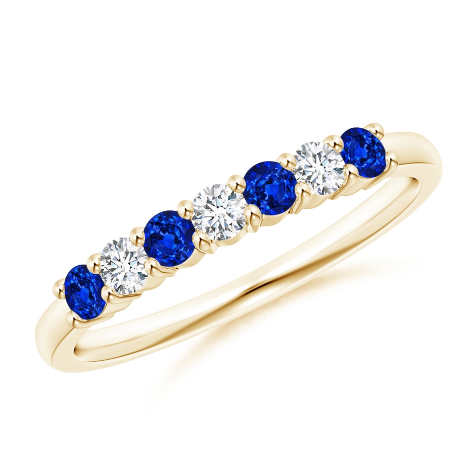 2.5mm AAAA Half Eternity Seven Stone Sapphire and Diamond Wedding Ring in Yellow Gold 