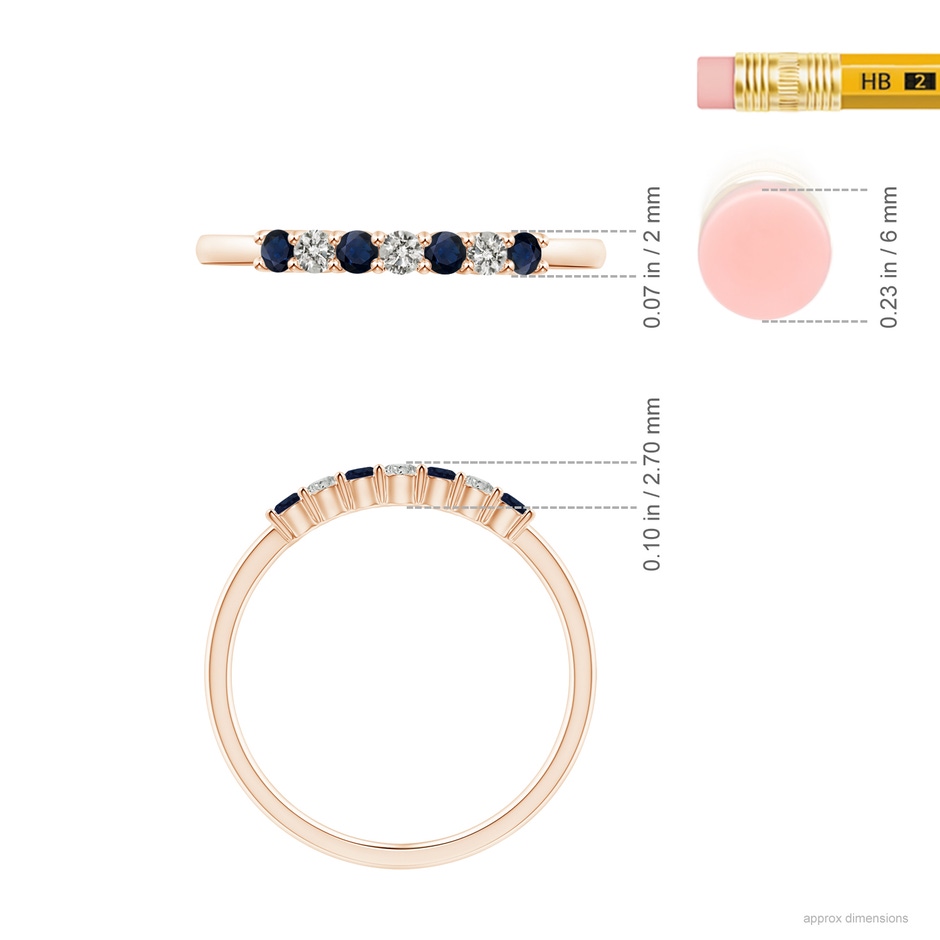 2mm A Half Eternity Seven Stone Sapphire and Diamond Wedding Ring in Rose Gold ruler