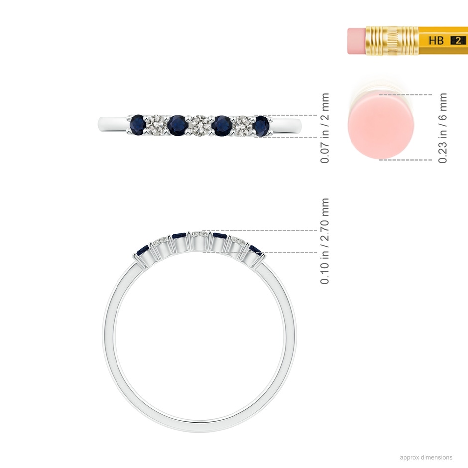 2mm A Half Eternity Seven Stone Sapphire and Diamond Wedding Ring in White Gold ruler