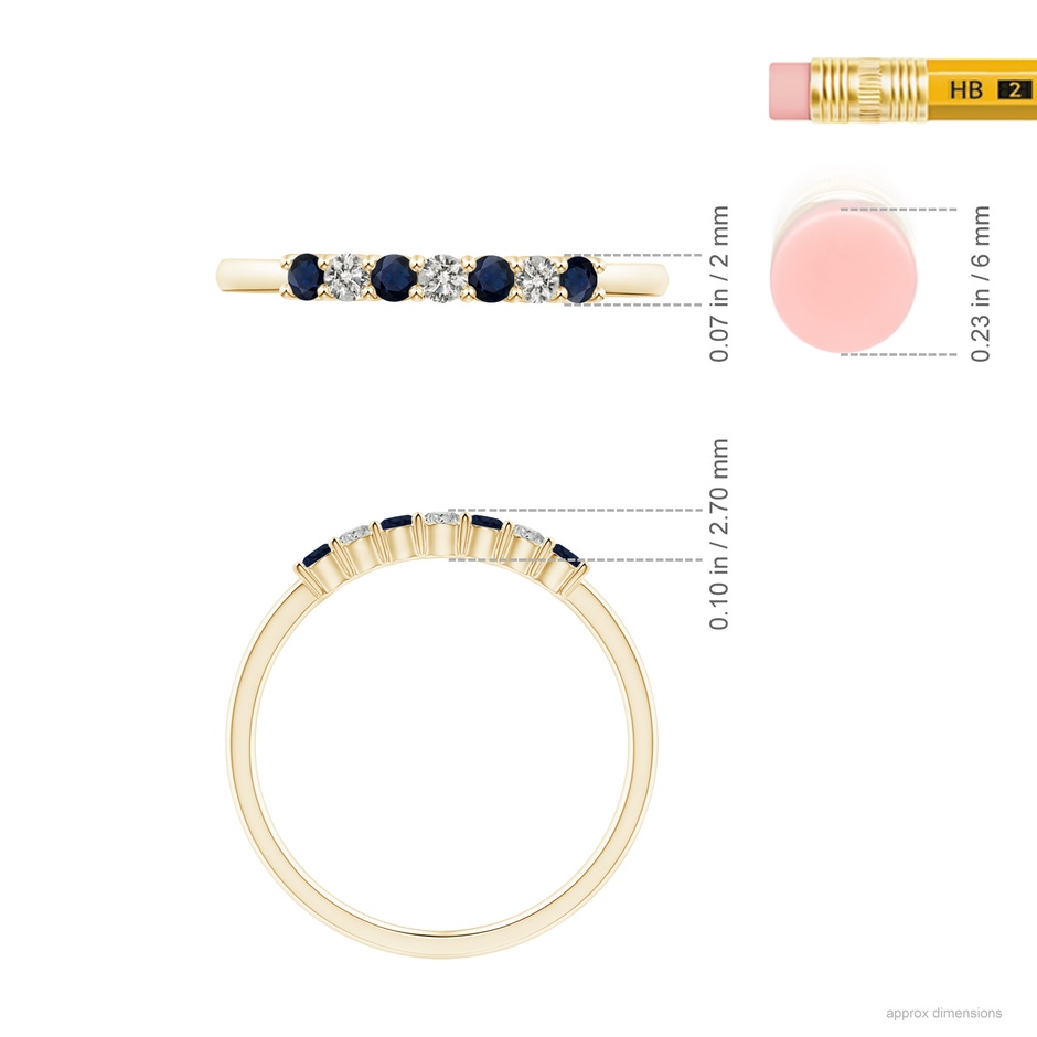 2mm A Half Eternity Seven Stone Sapphire and Diamond Wedding Ring in Yellow Gold ruler