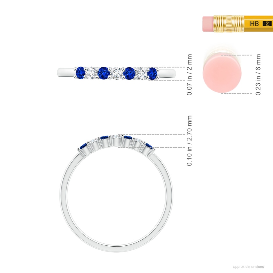 2mm AAAA Half Eternity Seven Stone Sapphire and Diamond Wedding Ring in P950 Platinum ruler