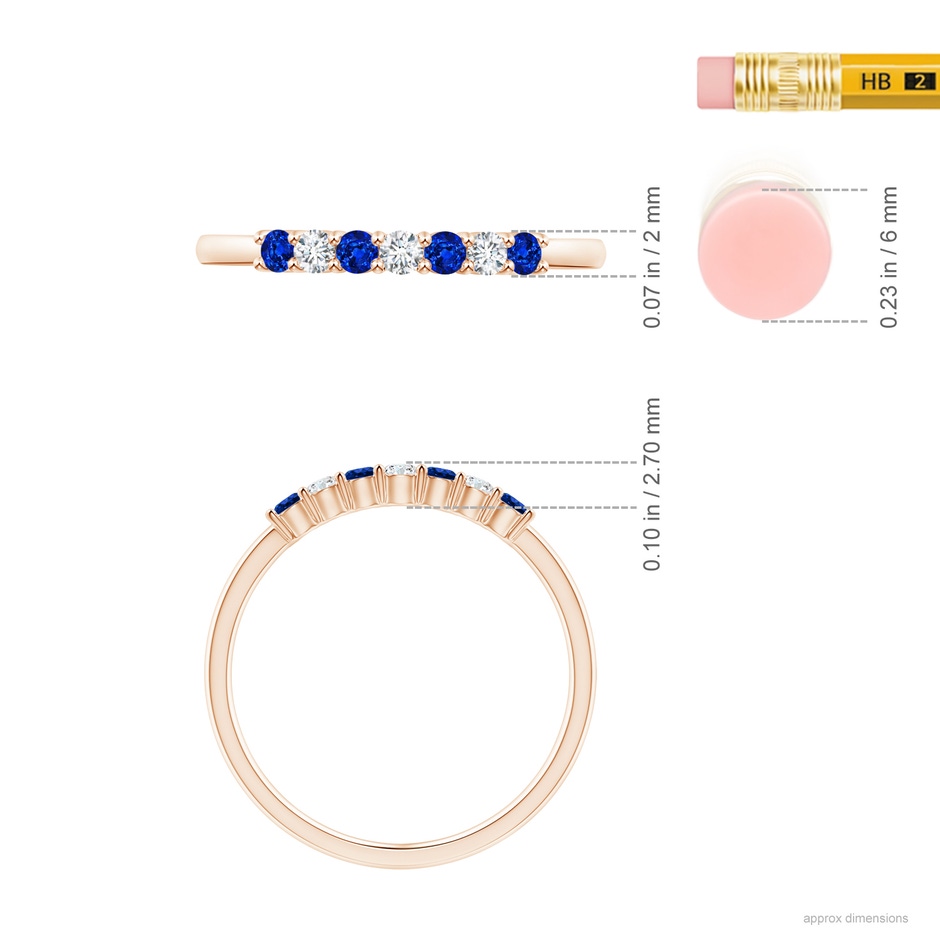 2mm AAAA Half Eternity Seven Stone Sapphire and Diamond Wedding Ring in Rose Gold ruler
