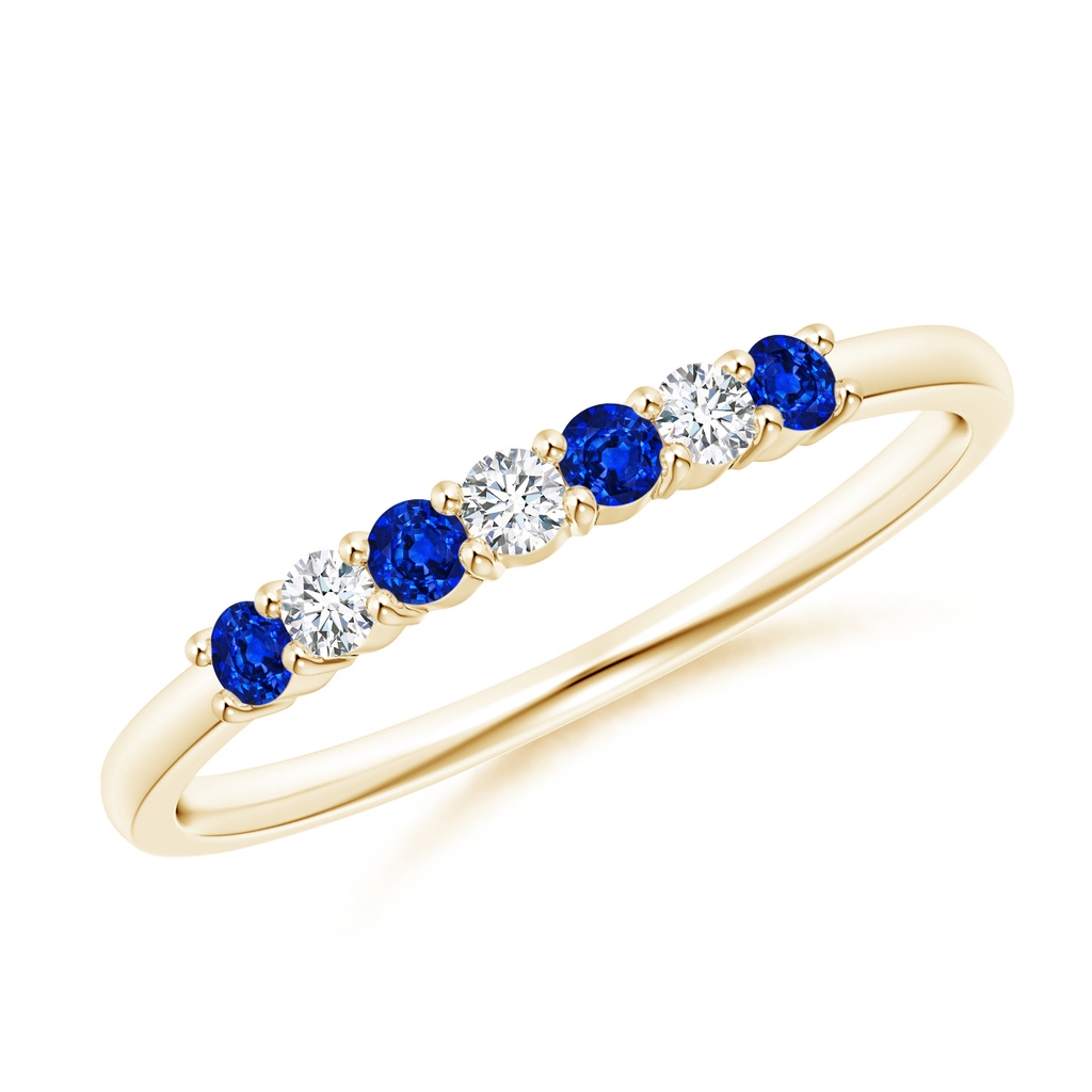 2mm AAAA Half Eternity Seven Stone Sapphire and Diamond Wedding Ring in Yellow Gold