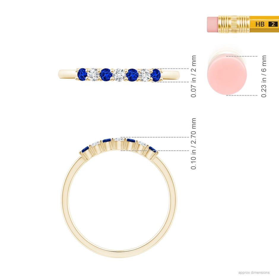 2mm AAAA Half Eternity Seven Stone Sapphire and Diamond Wedding Ring in Yellow Gold ruler