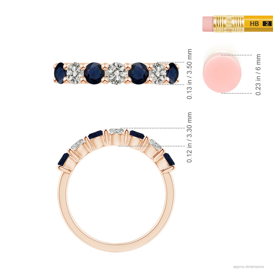 3.5mm A Half Eternity Seven Stone Sapphire and Diamond Wedding Ring in Rose Gold ruler