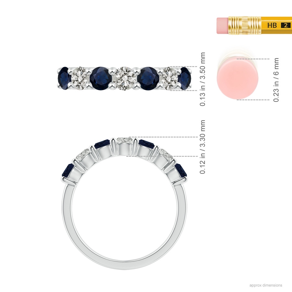 3.5mm A Half Eternity Seven Stone Sapphire and Diamond Wedding Ring in White Gold ruler