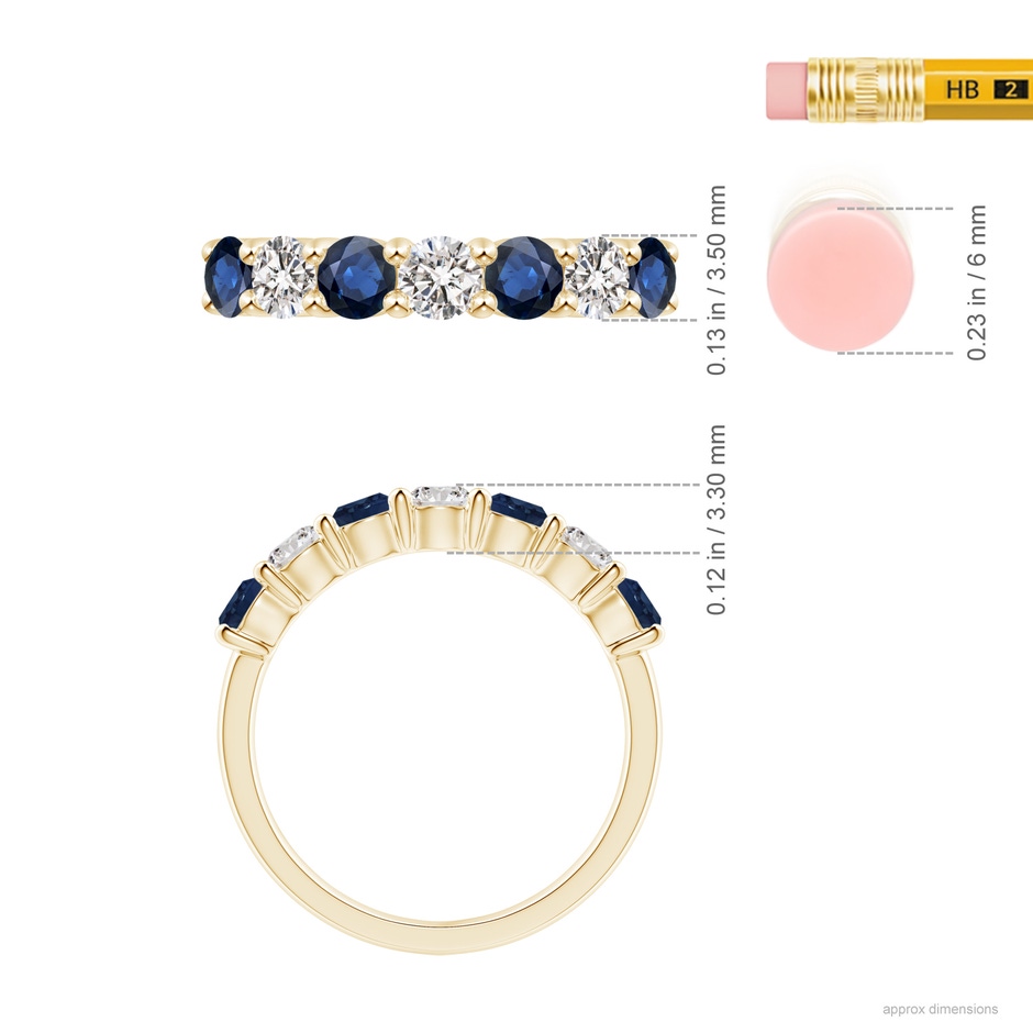 3.5mm AA Half Eternity Seven Stone Sapphire and Diamond Wedding Ring in Yellow Gold ruler