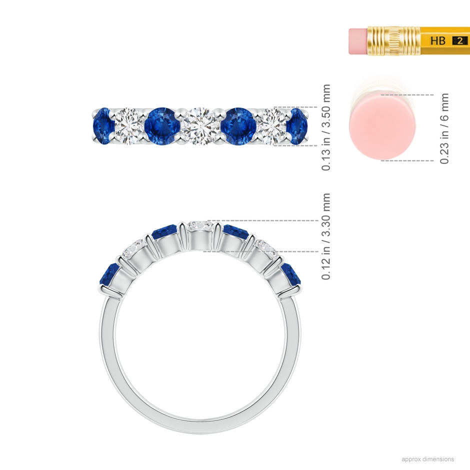 3.5mm AAA Half Eternity Seven Stone Sapphire and Diamond Wedding Ring in P950 Platinum ruler