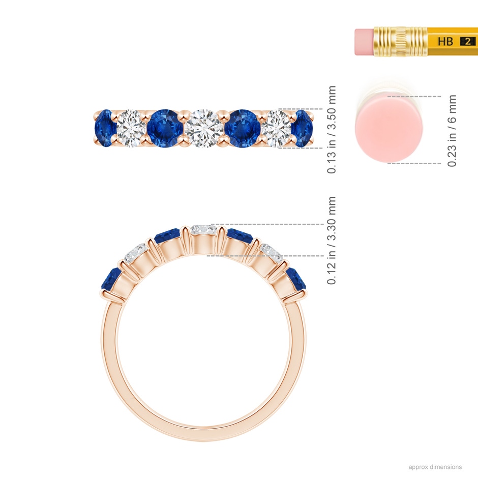 3.5mm AAA Half Eternity Seven Stone Sapphire and Diamond Wedding Ring in Rose Gold ruler