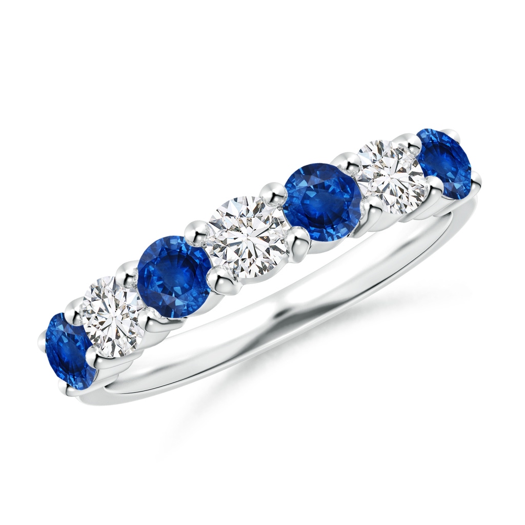 3.5mm AAA Half Eternity Seven Stone Sapphire and Diamond Wedding Ring in White Gold