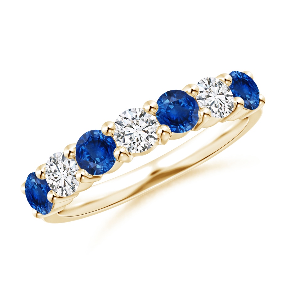 3.5mm AAA Half Eternity Seven Stone Sapphire and Diamond Wedding Ring in Yellow Gold 
