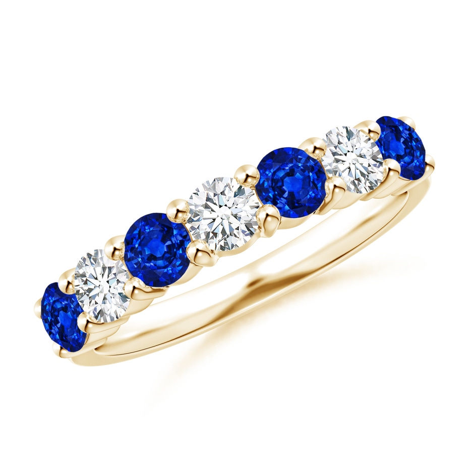 3.5mm Lab-Grown Half Eternity Seven Stone Sapphire and Diamond Wedding Ring in 18K Yellow Gold 