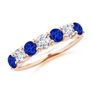 3.5mm AAAA Half Eternity Seven Stone Sapphire and Diamond Wedding Ring in Rose Gold