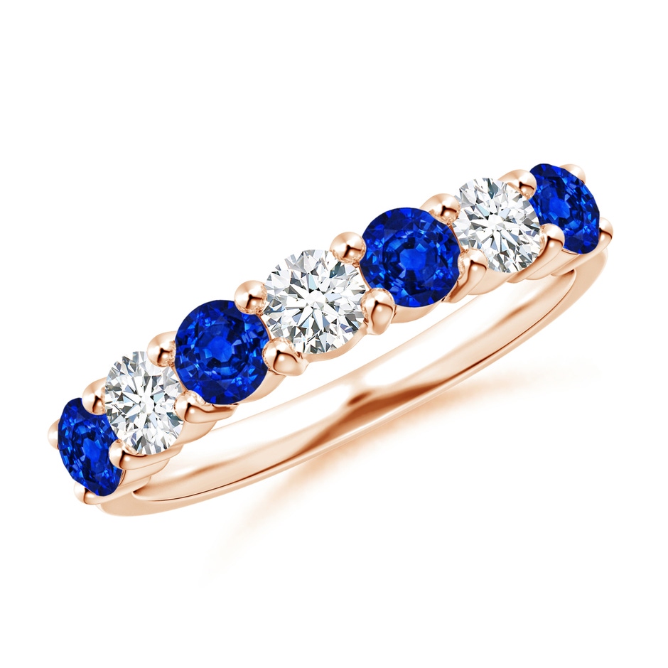 3.5mm AAAA Half Eternity Seven Stone Sapphire and Diamond Wedding Ring in Rose Gold 