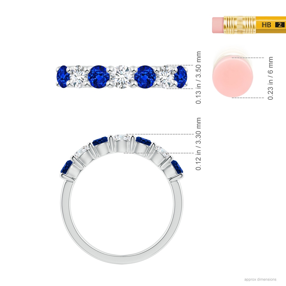 3.5mm Lab-Grown Half Eternity Seven Stone Sapphire and Diamond Wedding Ring in White Gold ruler