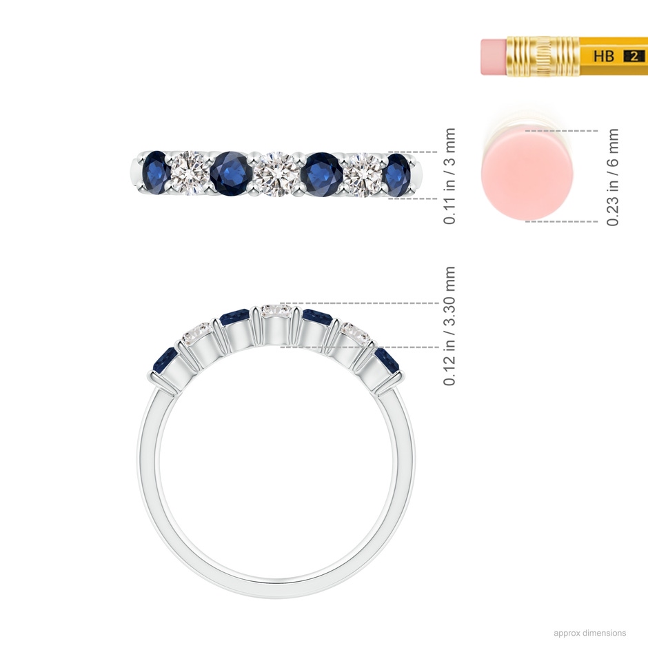 3mm AA Half Eternity Seven Stone Sapphire and Diamond Wedding Ring in P950 Platinum ruler