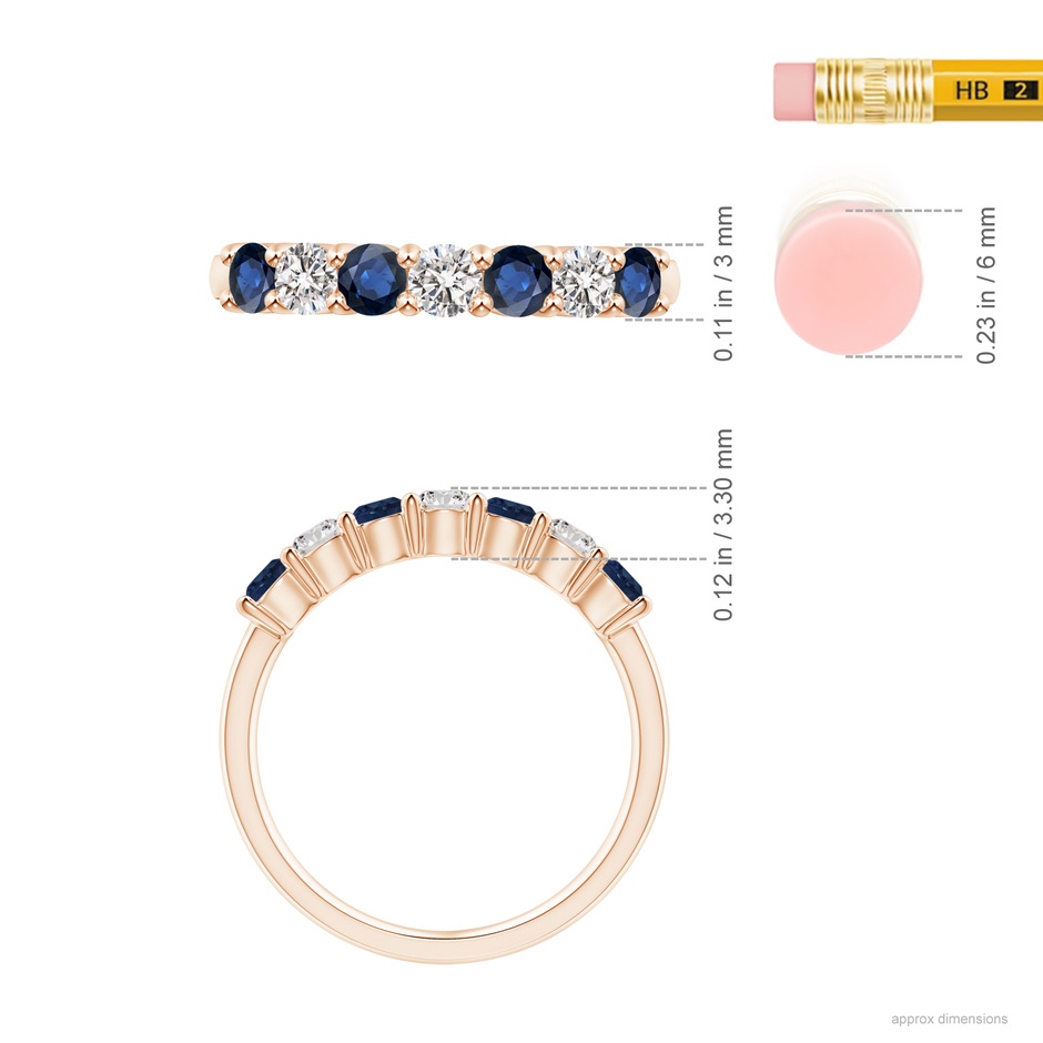 3mm AA Half Eternity Seven Stone Sapphire and Diamond Wedding Ring in Rose Gold ruler