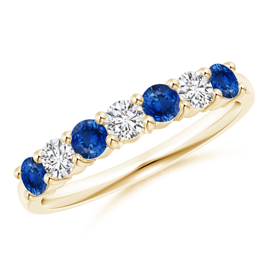 3mm AAA Half Eternity Seven Stone Sapphire and Diamond Wedding Ring in Yellow Gold 