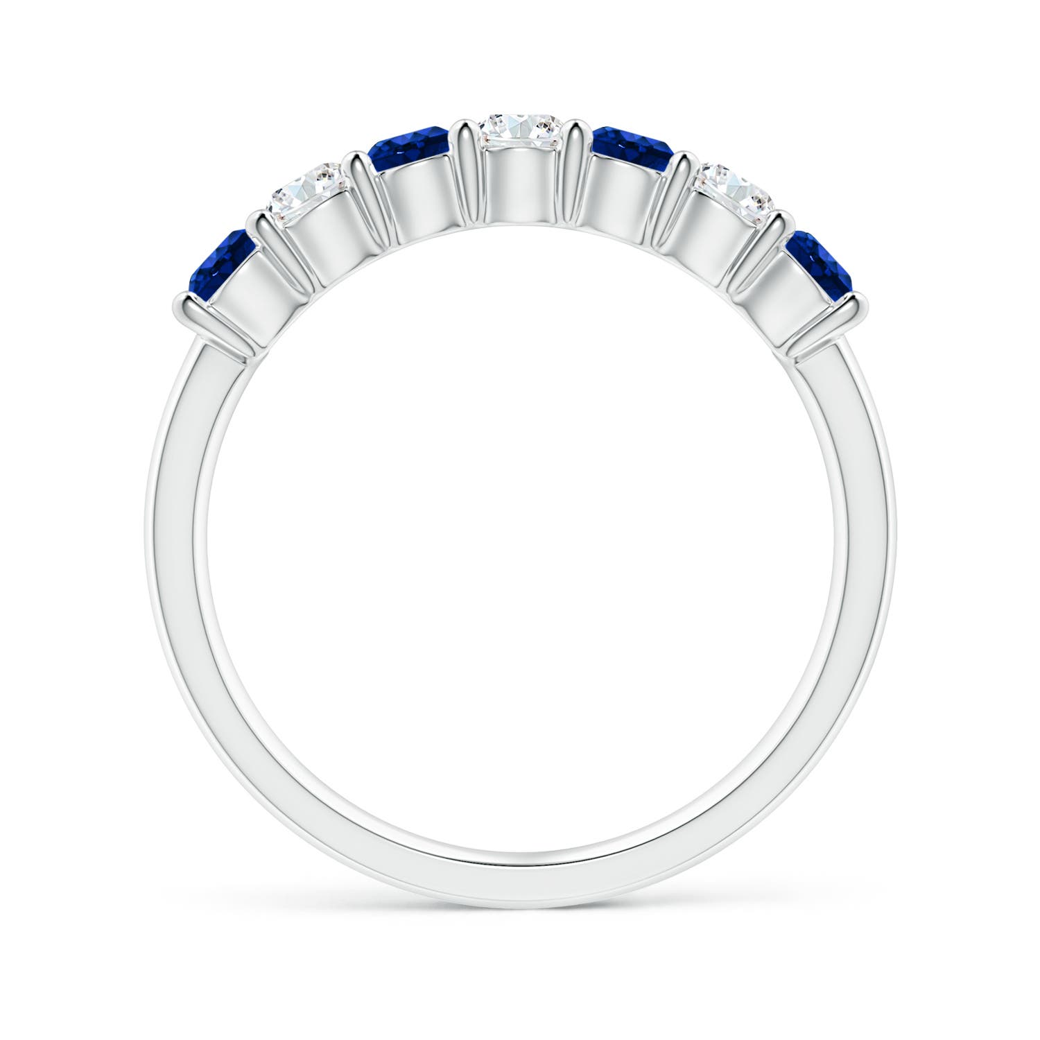 3mm AAAA Half Eternity Seven Stone Sapphire and Diamond Wedding Ring in 18K White Gold