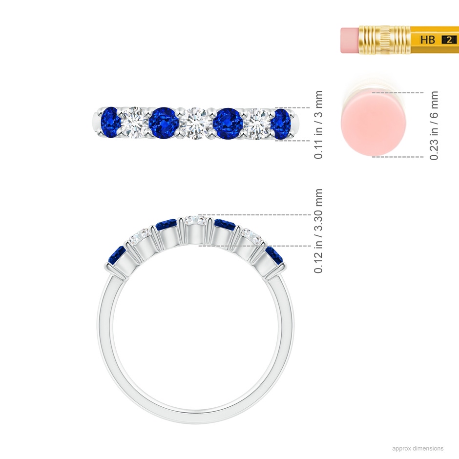 3mm Lab-Grown Half Eternity Seven Stone Sapphire and Diamond Wedding Ring in P950 Platinum ruler