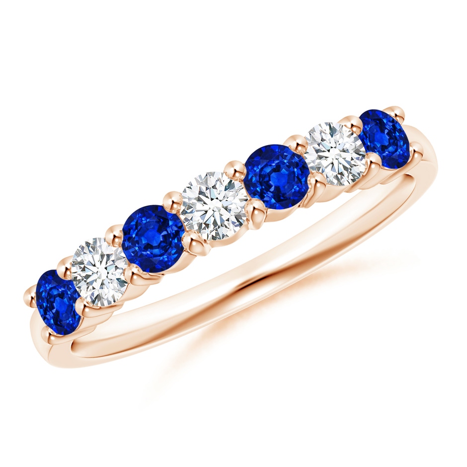 3mm AAAA Half Eternity Seven Stone Sapphire and Diamond Wedding Ring in Rose Gold 