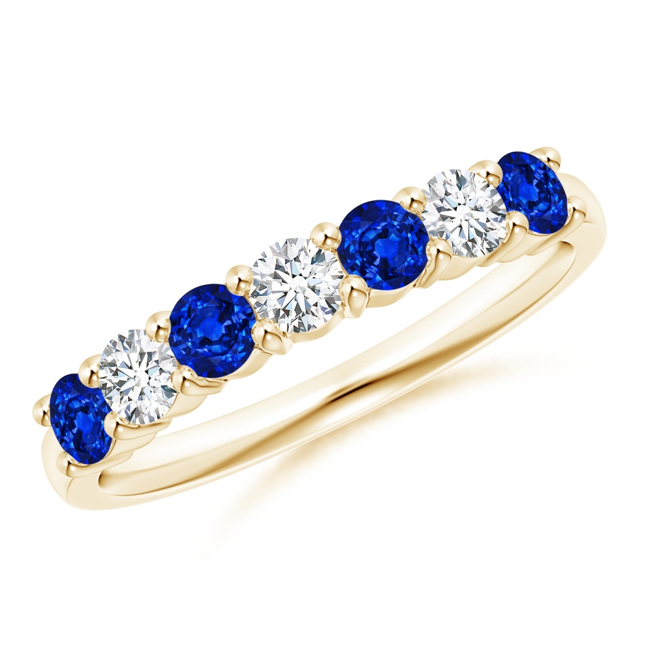 3mm Lab-Grown Half Eternity Seven Stone Sapphire and Diamond Wedding Ring in Yellow Gold 