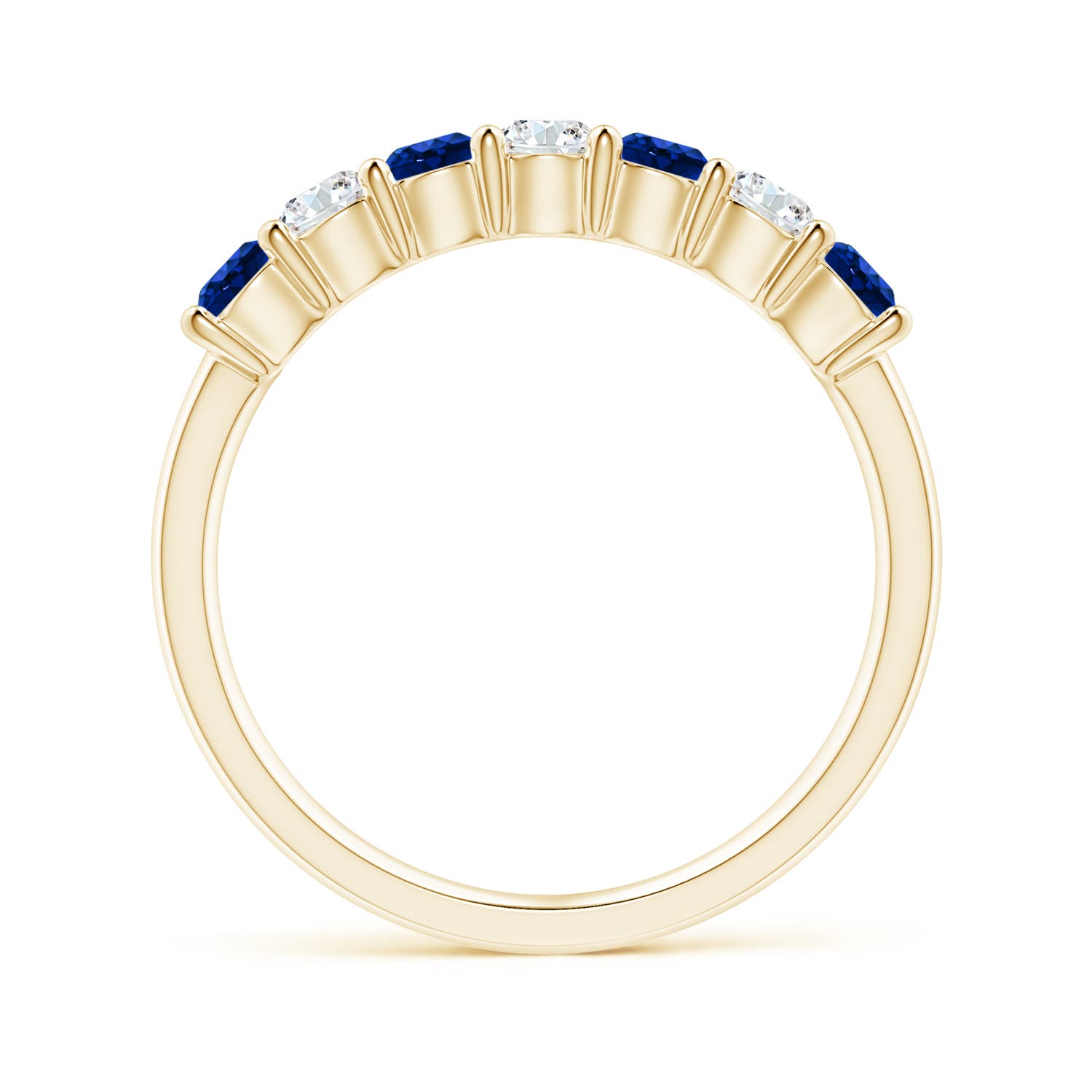3mm AAAA Half Eternity Seven Stone Sapphire and Diamond Wedding Ring in Yellow Gold