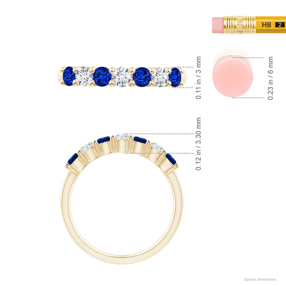 3mm Lab-Grown Half Eternity Seven Stone Sapphire and Diamond Wedding Ring in Yellow Gold ruler