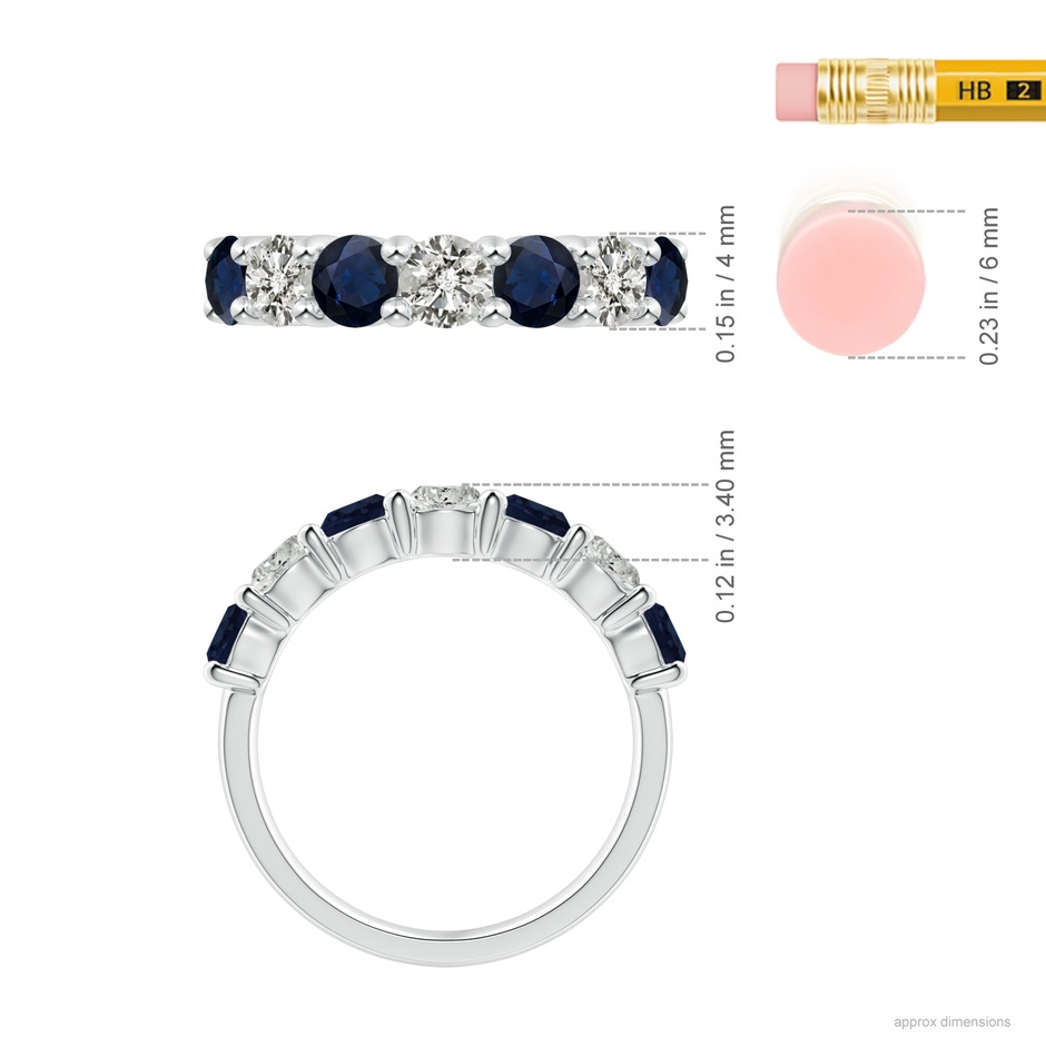 4mm A Half Eternity Seven Stone Sapphire and Diamond Wedding Ring in White Gold ruler