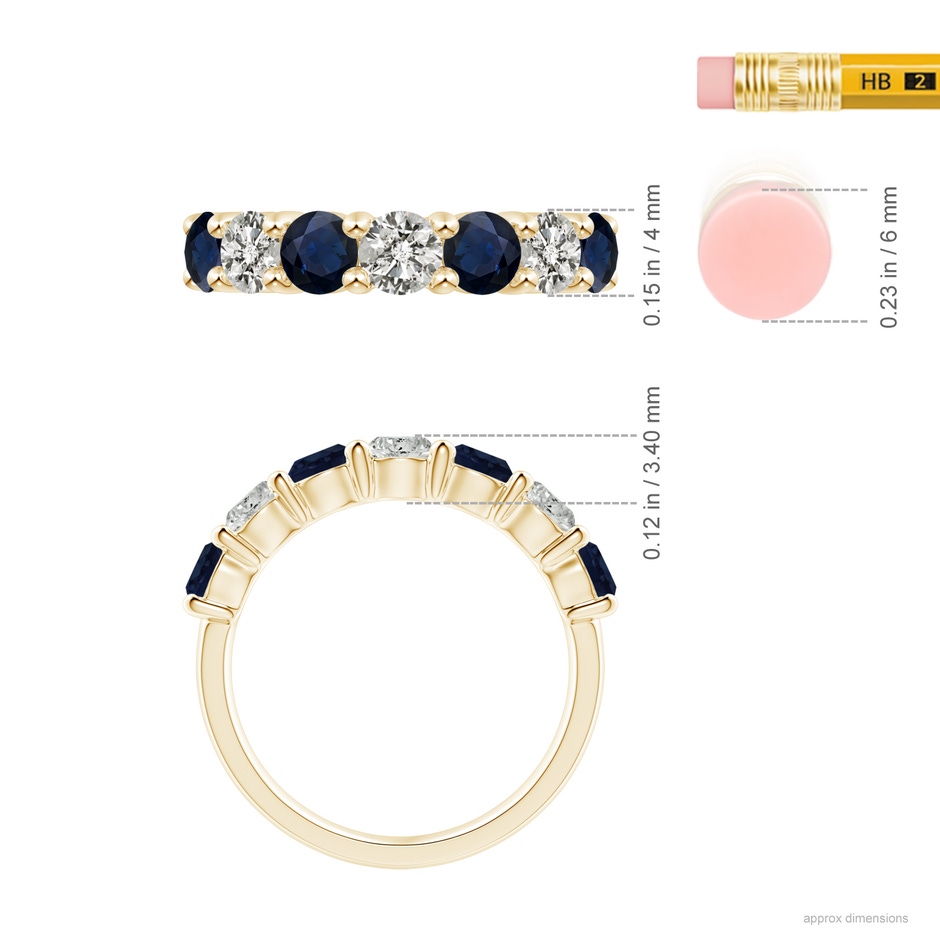 4mm A Half Eternity Seven Stone Sapphire and Diamond Wedding Ring in Yellow Gold ruler