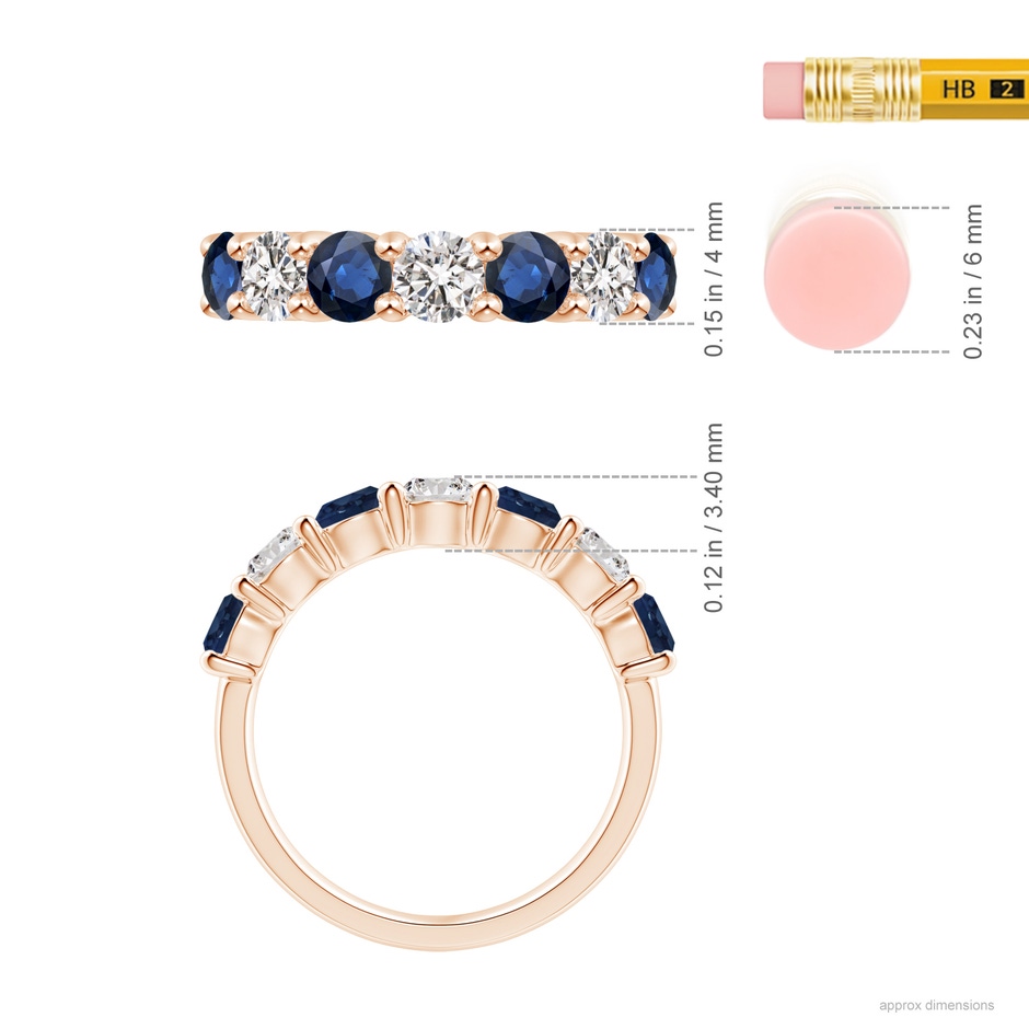 4mm AA Half Eternity Seven Stone Sapphire and Diamond Wedding Ring in Rose Gold ruler