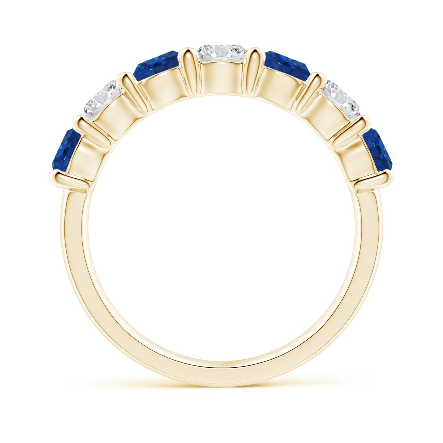 4mm AAA Half Eternity Seven Stone Sapphire and Diamond Wedding Ring in 18K Yellow Gold