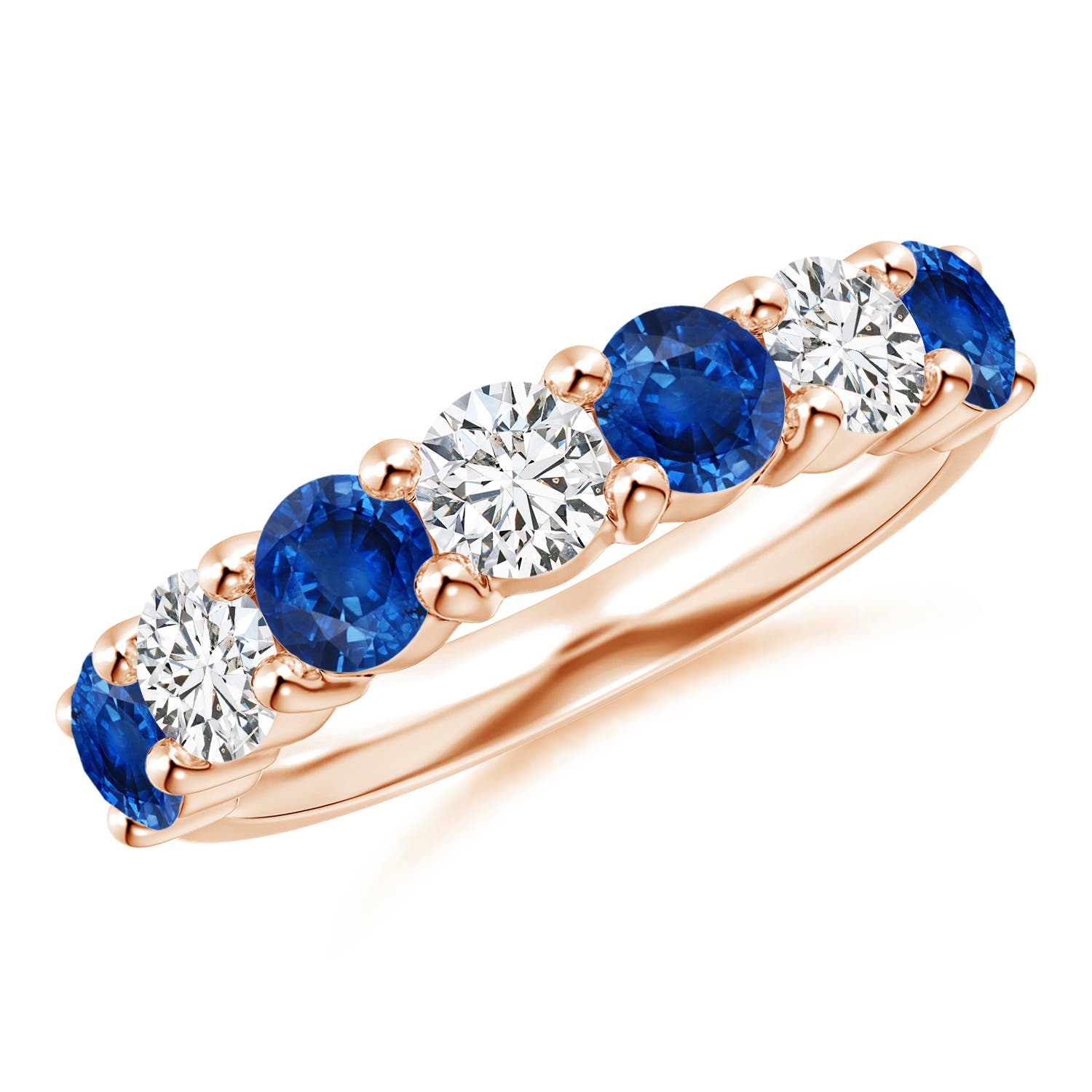 4mm AAA Half Eternity Seven Stone Sapphire and Diamond Wedding Ring in Rose Gold