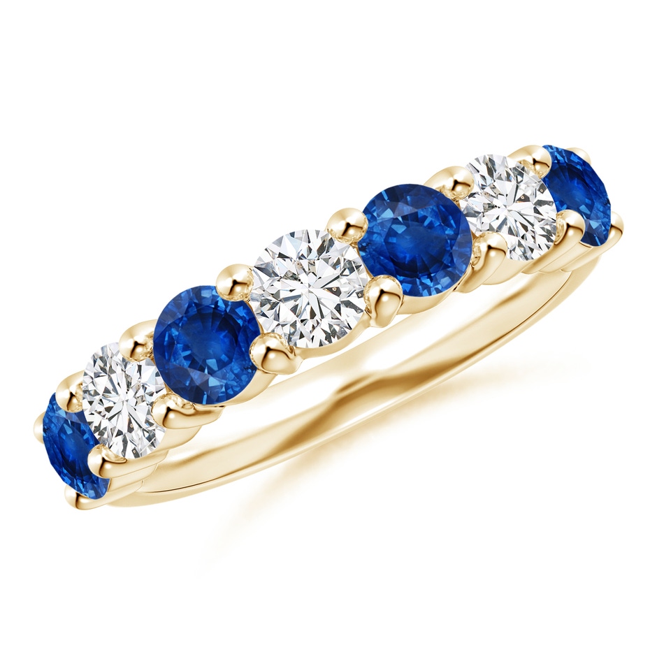 4mm AAA Half Eternity Seven Stone Sapphire and Diamond Wedding Ring in Yellow Gold 
