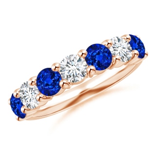 4mm AAAA Half Eternity Seven Stone Sapphire and Diamond Wedding Ring in 10K Rose Gold