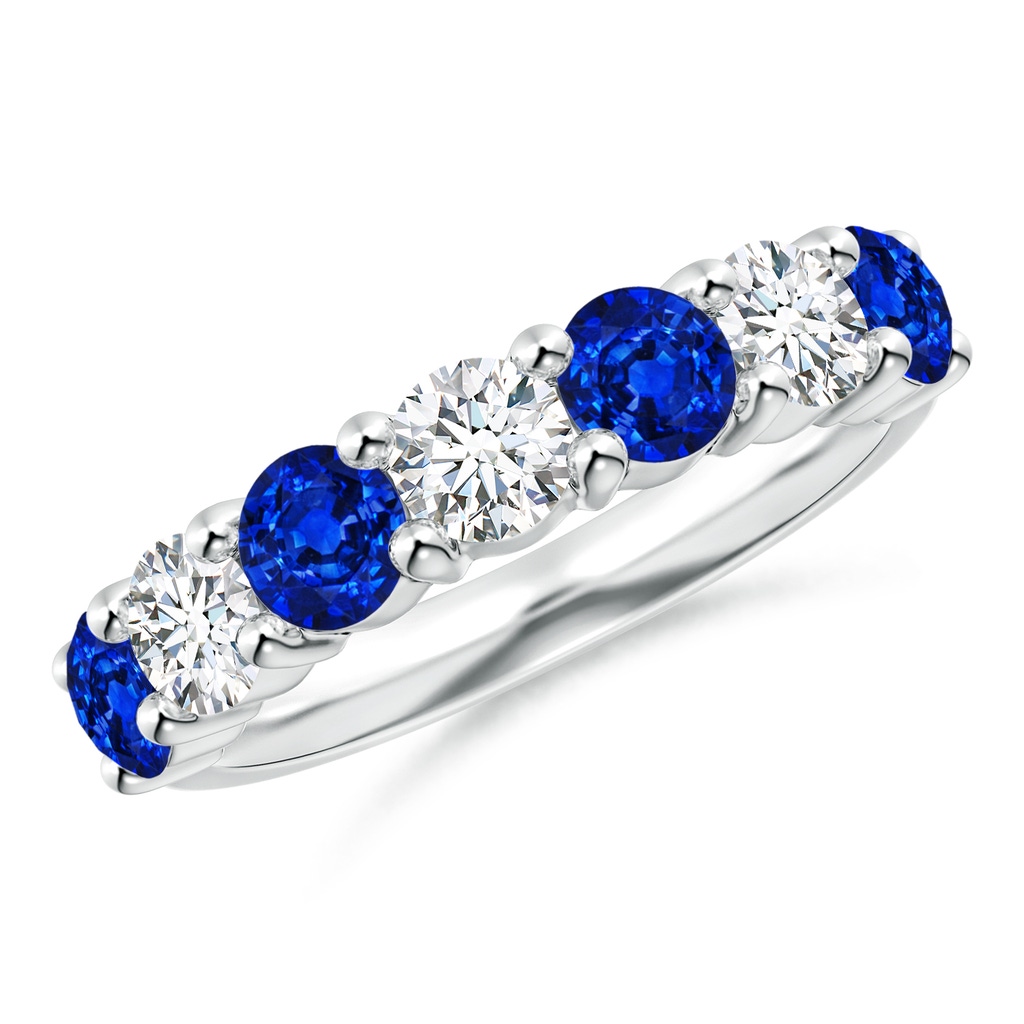 4mm Lab-Grown Half Eternity Seven Stone Sapphire and Diamond Wedding Ring in 18K White Gold