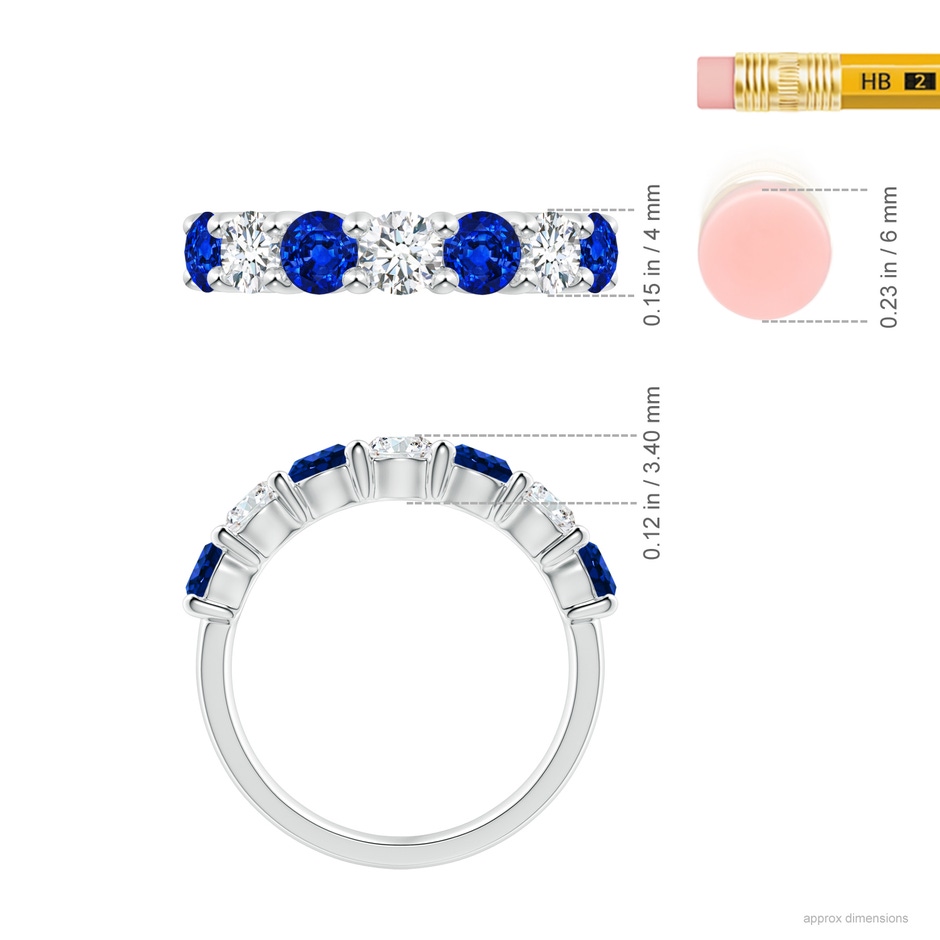 4mm Lab-Grown Half Eternity Seven Stone Sapphire and Diamond Wedding Ring in 18K White Gold ruler