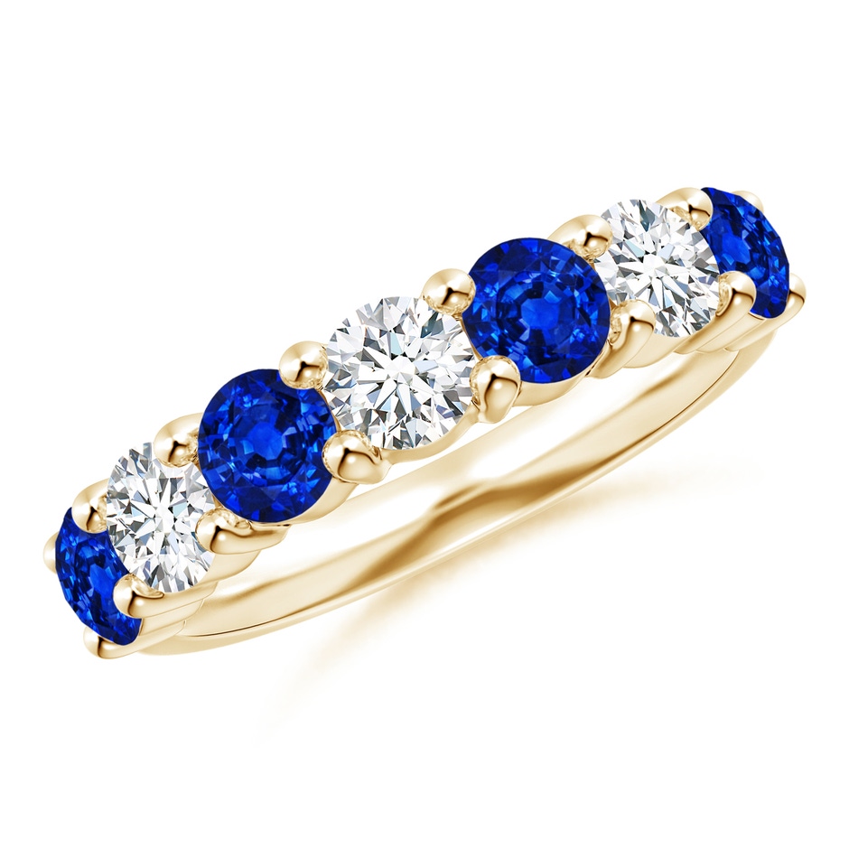 4mm Lab-Grown Half Eternity Seven Stone Sapphire and Diamond Wedding Ring in 18K Yellow Gold 