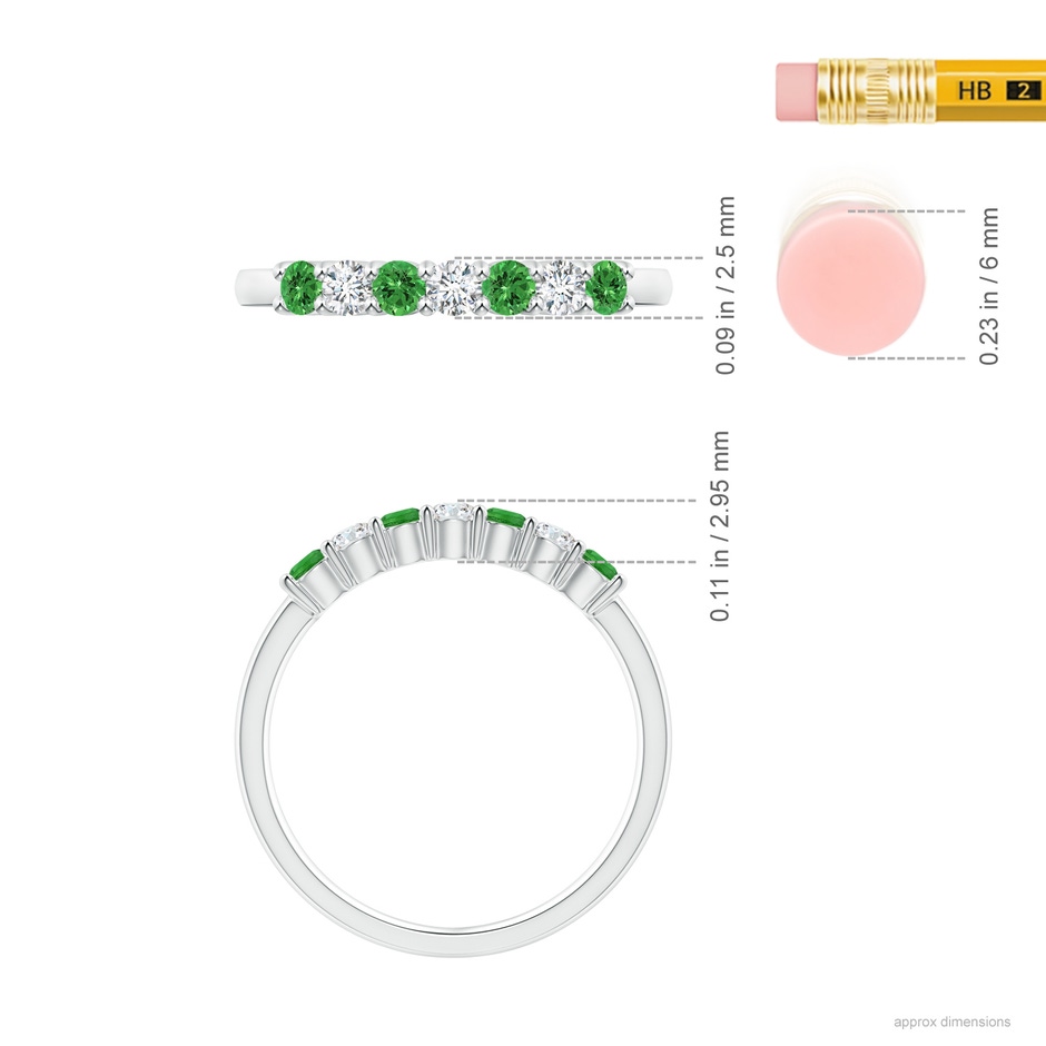 2.5mm AAAA Half Eternity Seven Stone Tsavorite and Diamond Wedding Ring in P950 Platinum ruler