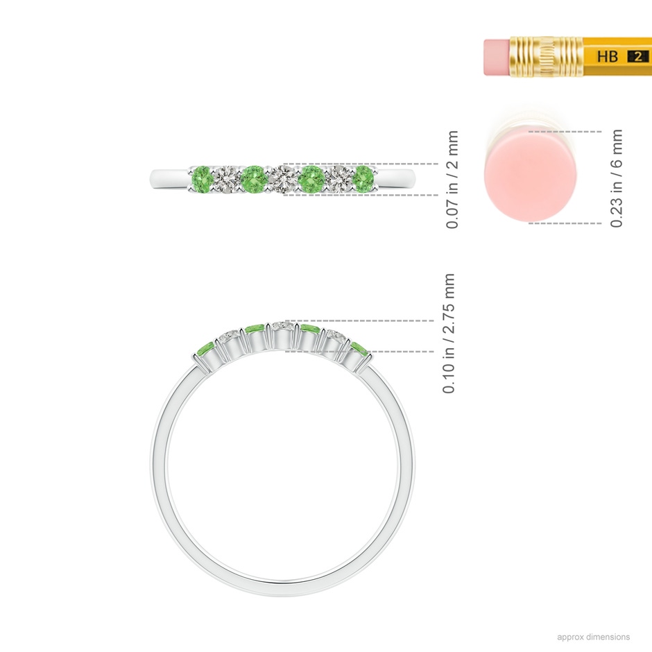 2mm A Half Eternity Seven Stone Tsavorite and Diamond Wedding Ring in White Gold ruler