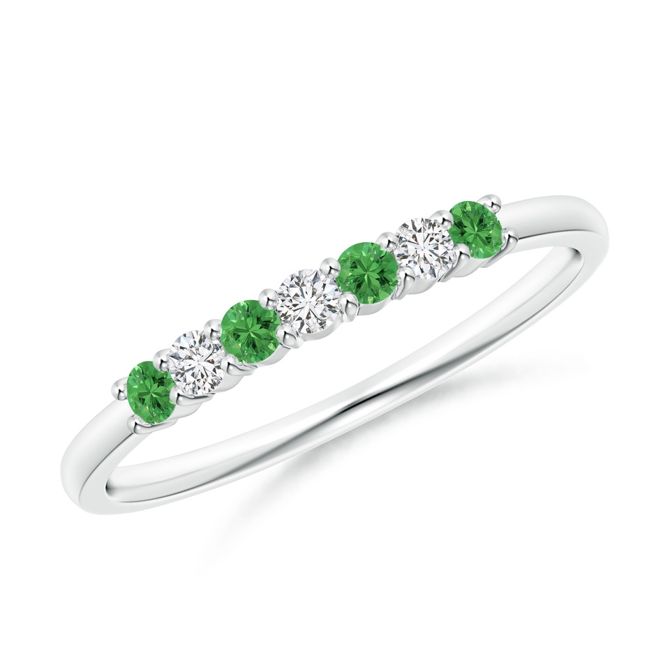 2mm AAA Half Eternity Seven Stone Tsavorite and Diamond Wedding Ring in S999 Silver 