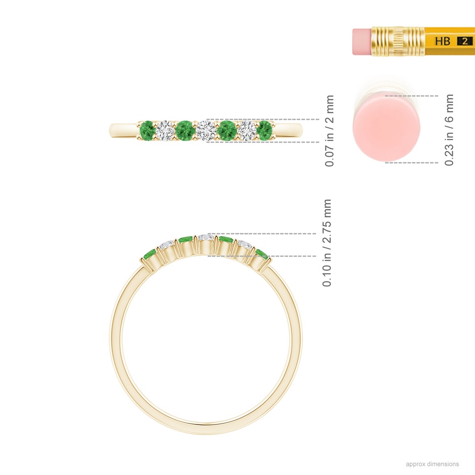 2mm AAA Half Eternity Seven Stone Tsavorite and Diamond Wedding Ring in Yellow Gold ruler