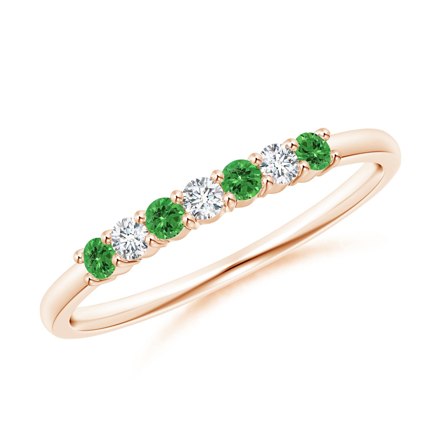 2mm AAAA Half Eternity Seven Stone Tsavorite and Diamond Wedding Ring in Rose Gold