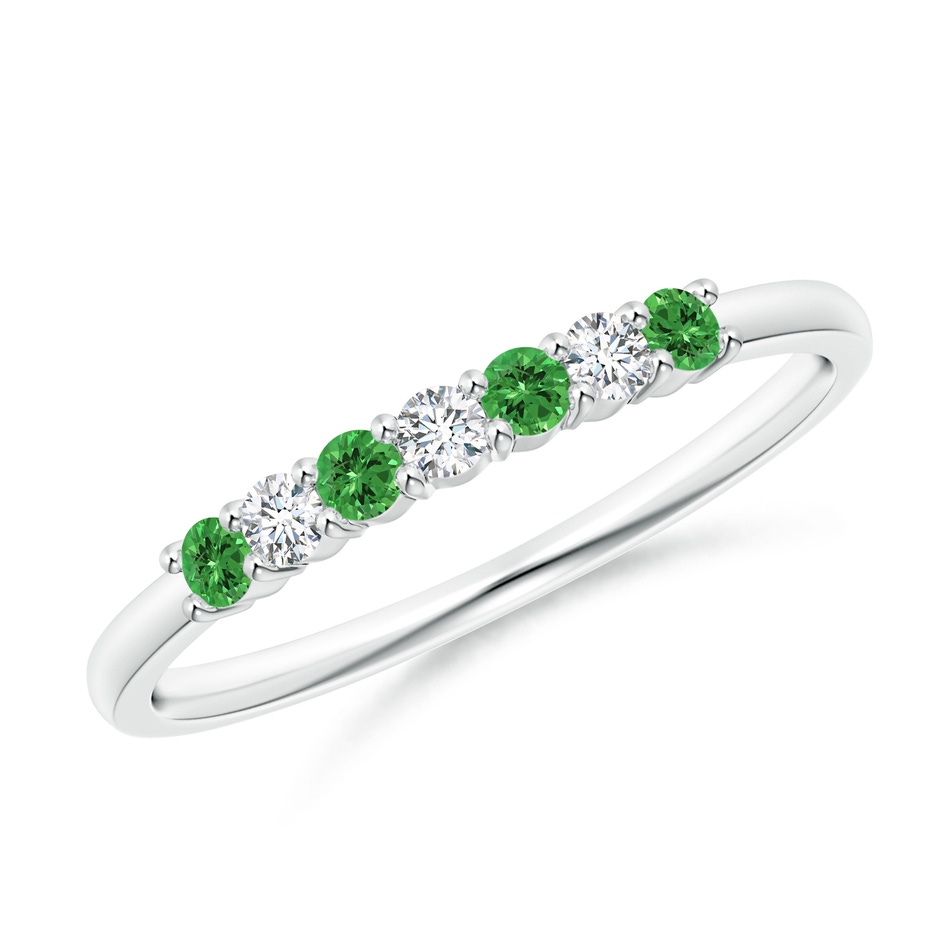2mm AAAA Half Eternity Seven Stone Tsavorite and Diamond Wedding Ring in S999 Silver 