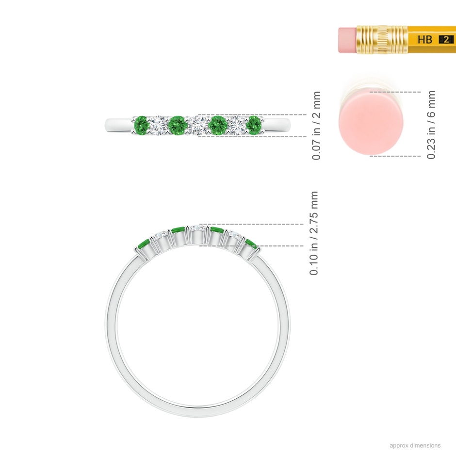 2mm AAAA Half Eternity Seven Stone Tsavorite and Diamond Wedding Ring in S999 Silver ruler