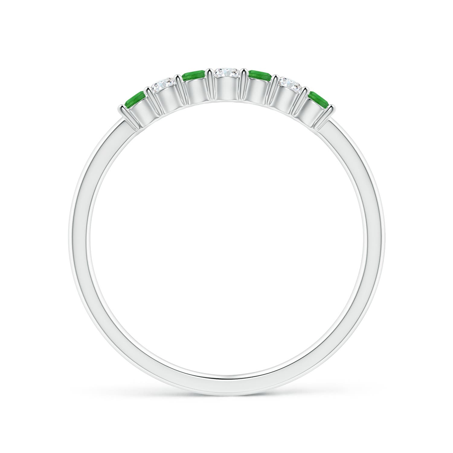 2mm AAAA Half Eternity Seven Stone Tsavorite and Diamond Wedding Ring in White Gold