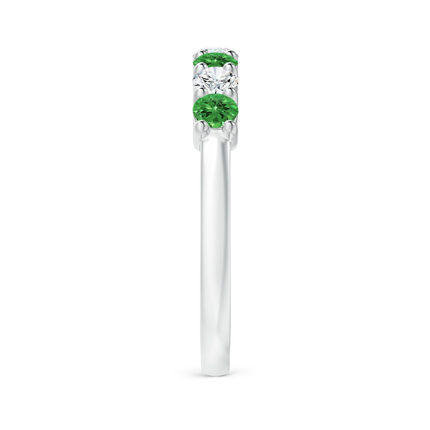 3mm AAAA Half Eternity Seven Stone Tsavorite and Diamond Wedding Ring in 18K White Gold - side 3