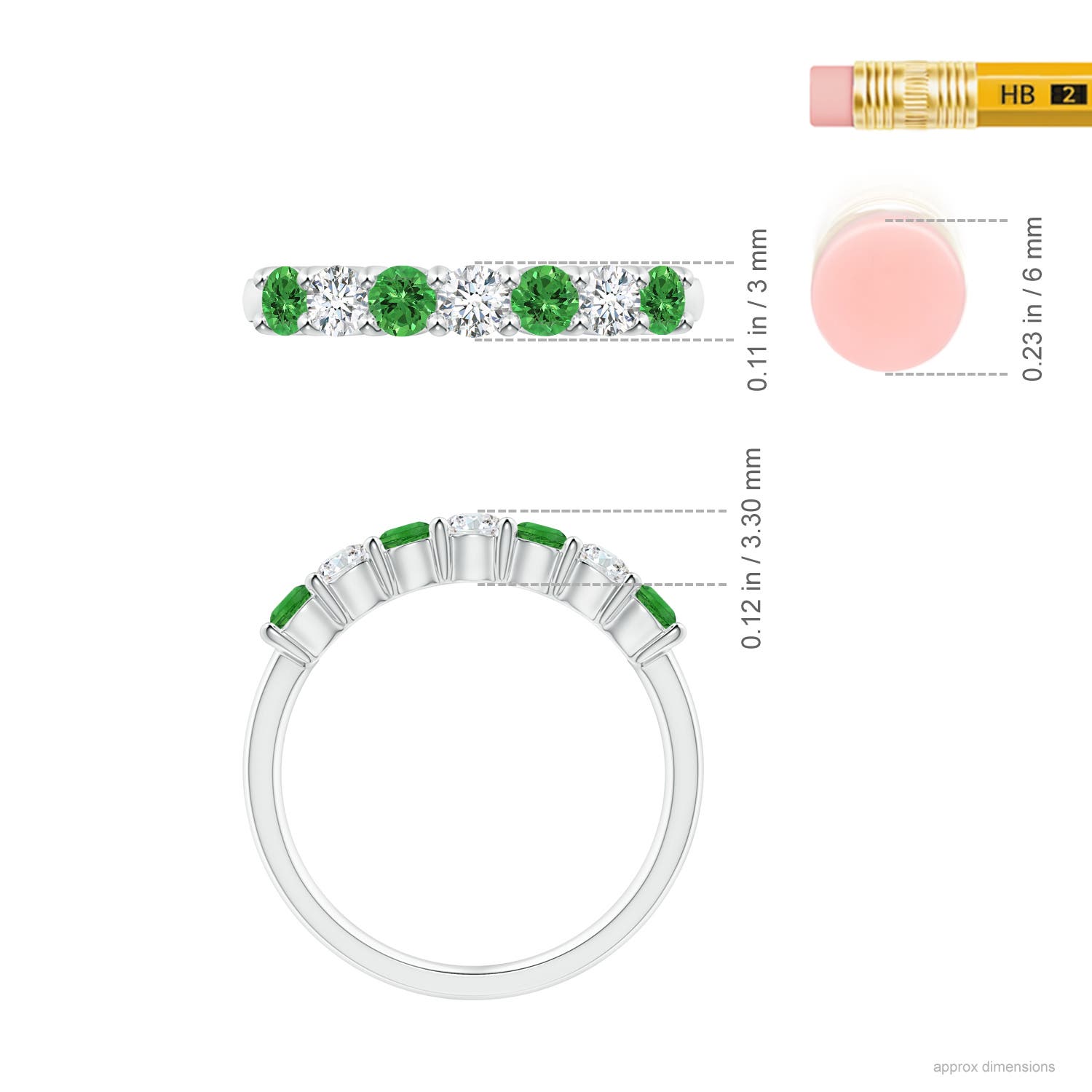 3mm AAAA Half Eternity Seven Stone Tsavorite and Diamond Wedding Ring in 18K White Gold - ruler